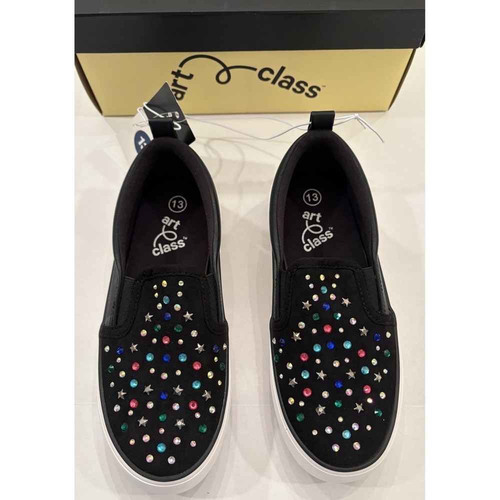 Art Class Girls Black Hanna Rhinestone Star Slip On Sneakers Size 13 NWB